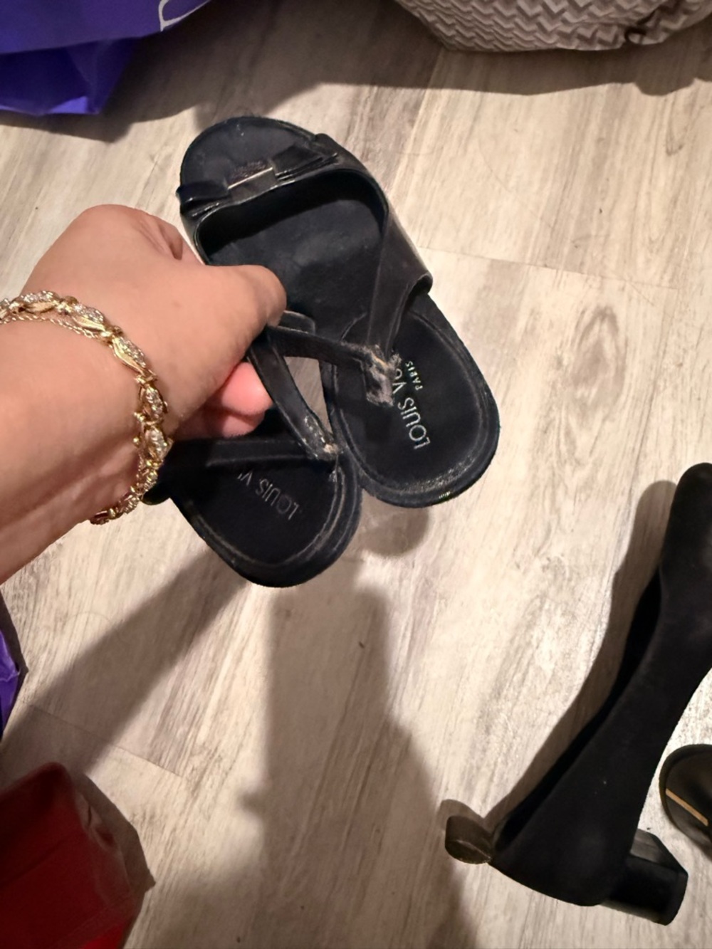 Louis Vuitton Black Patent Leather Open-Toe Mules with Logo Plaque - Picture 4 of 4
